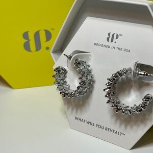 BP Green and Silver Textured Hoop Earrings